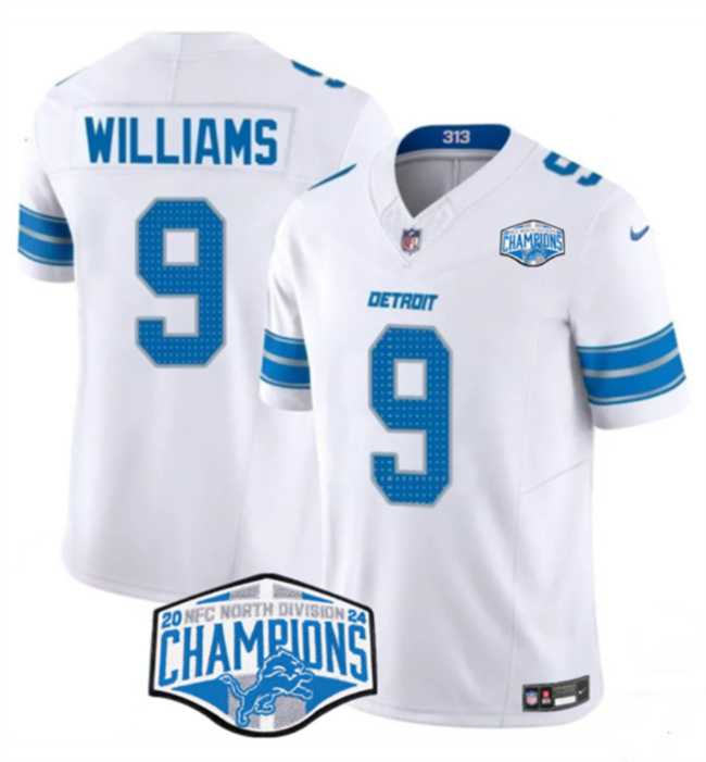 Men%27s Detroit Lions #9 Jameson Williams White 2024 NFC North Champions F.U.S.E. Vapor Limited Stitched Jersey